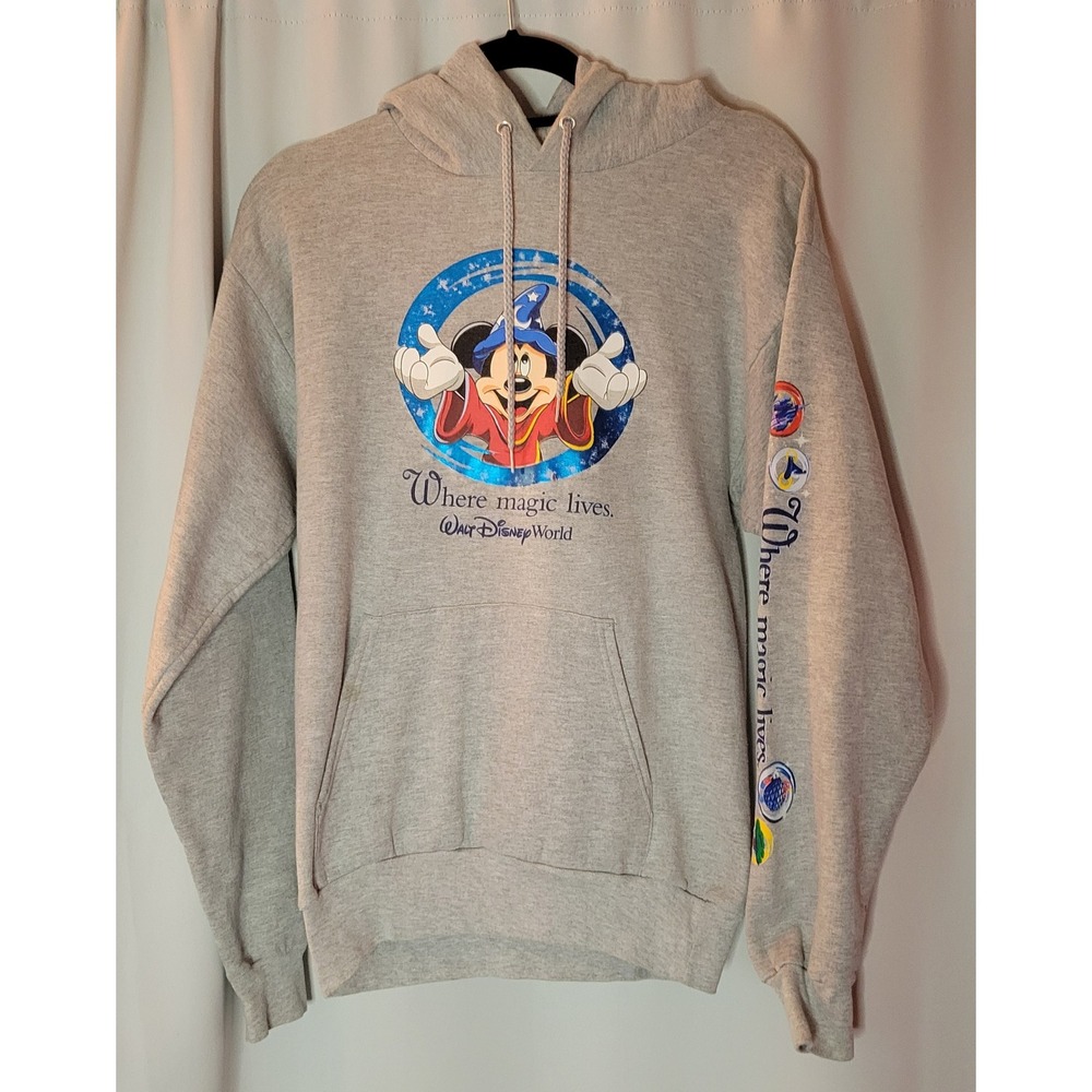 Vintage Walt Disney World Where Magic Lives Sorcerer Mickey Hoodie Gray Small